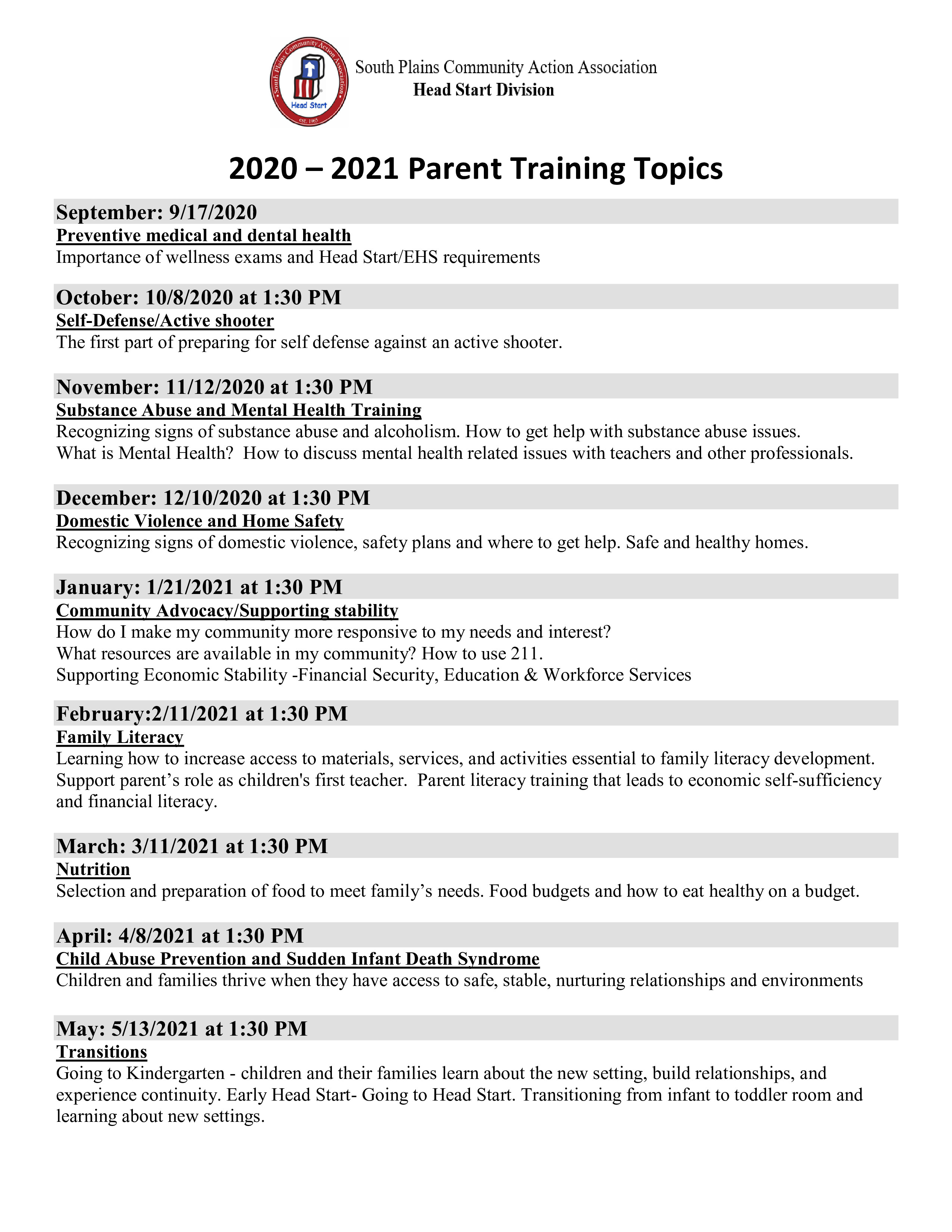 Parent Meetings 2020-21