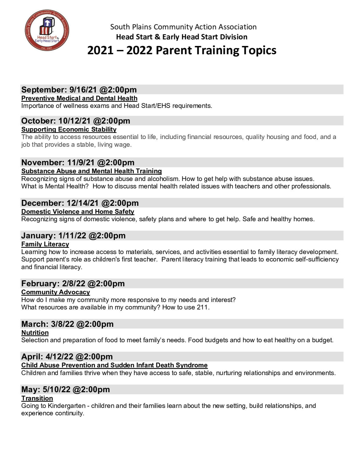 Parent Meetings 2021-22