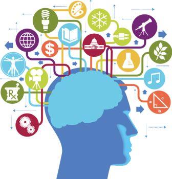 A persons brain with a lot of thought bubbles coming out of it.
