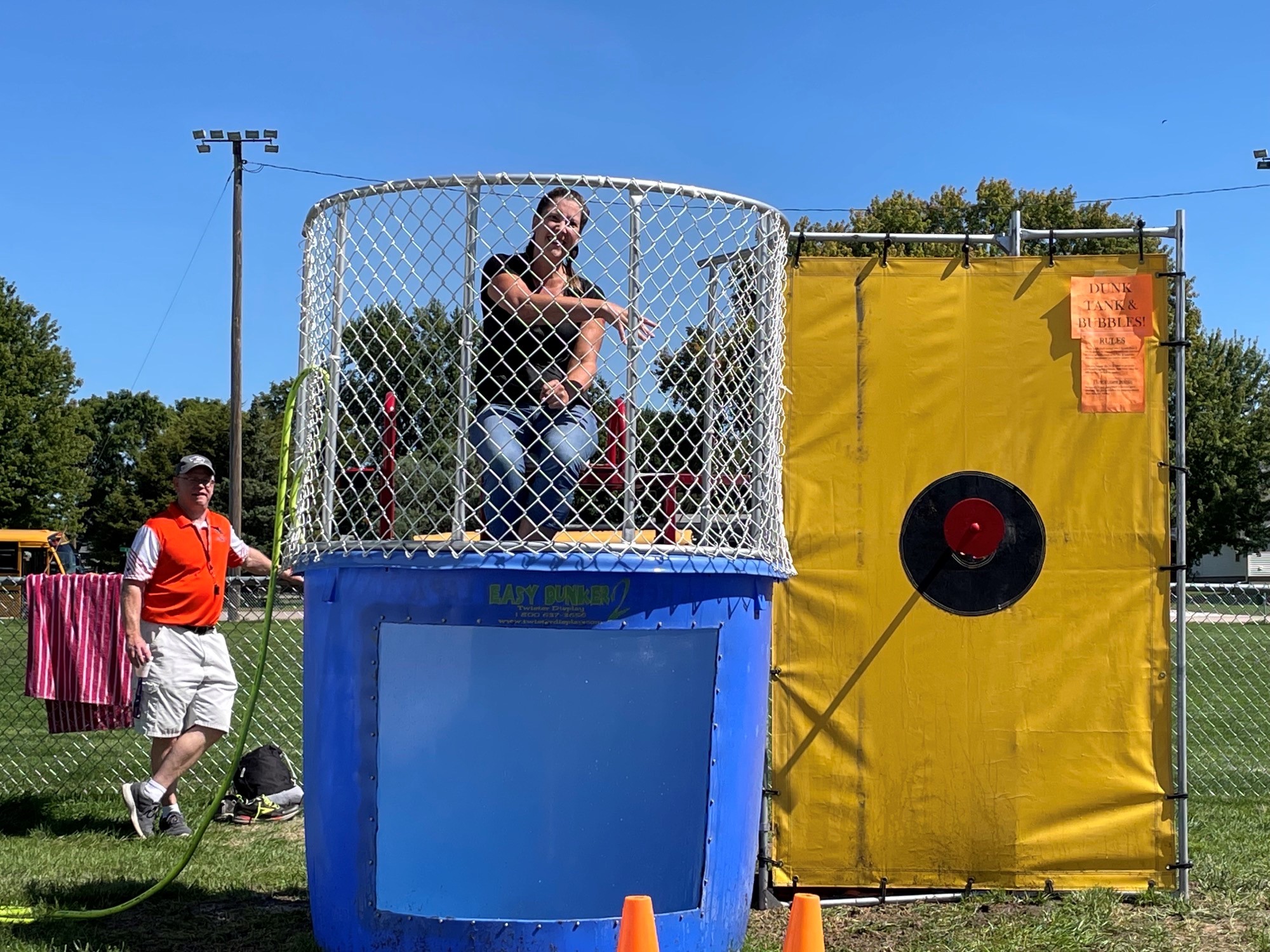 Students dunk Mrs. Jesse during S.A.D. day.