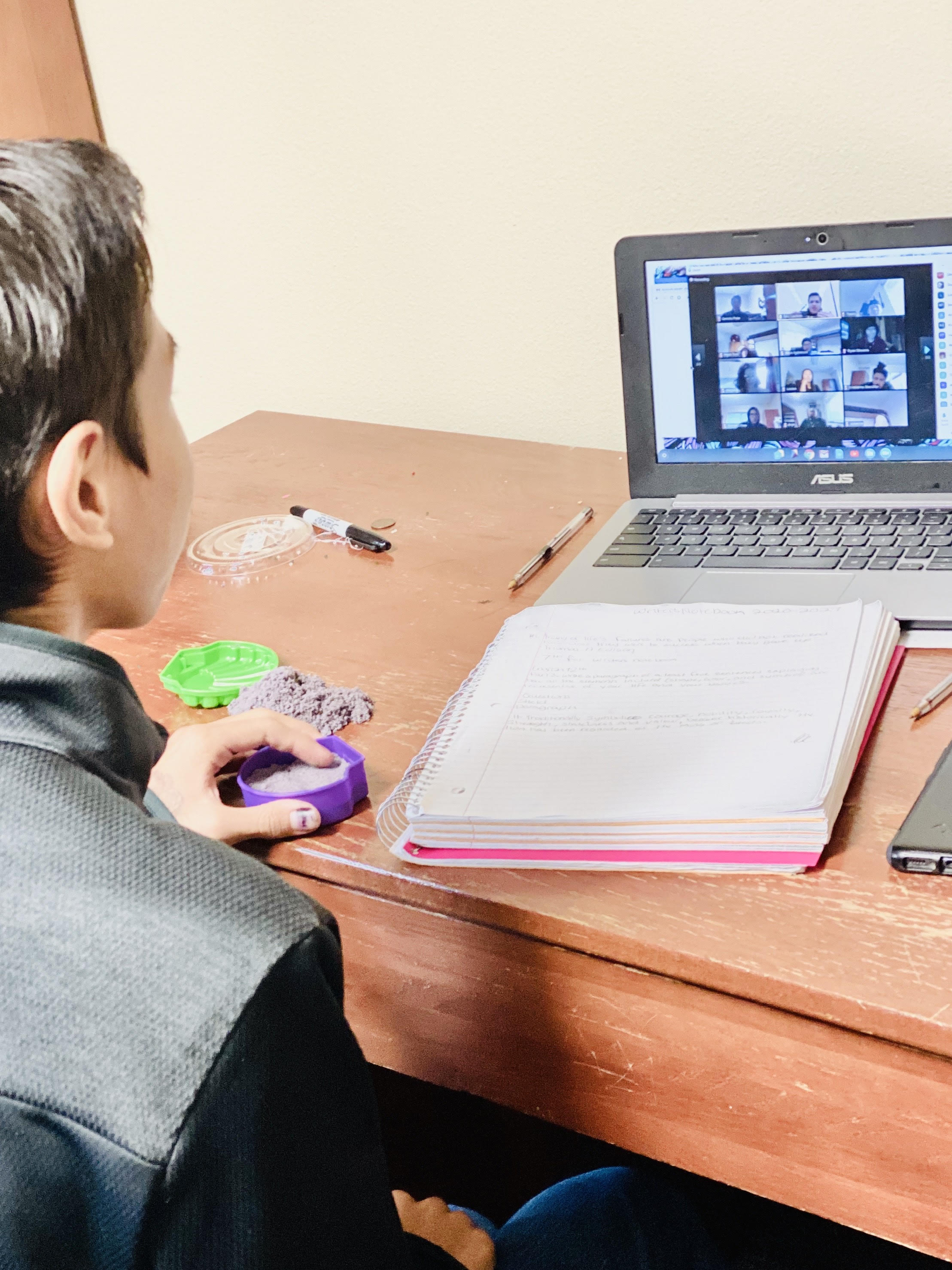 Students working through Zoom