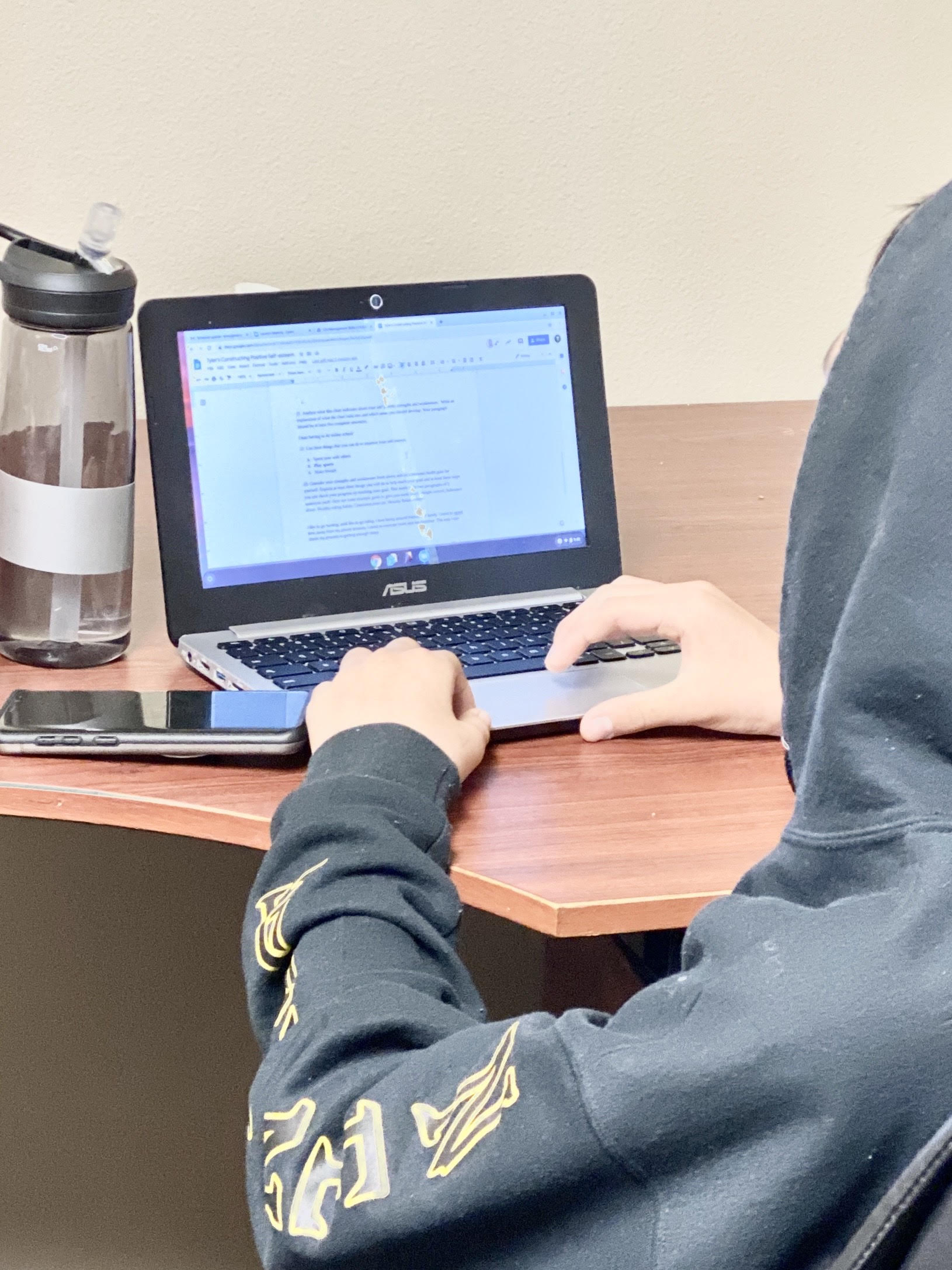 Students working through Zoom