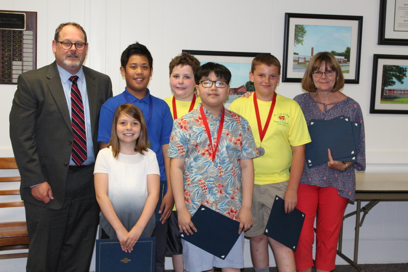 EJ Hayes 1st Place Battle of the Books Team Winners: Alex Lee, Aren Lisangen, Haley McKenzie, Ty Scott, Walker Silverthorne and Coach Ms. Sheila Toler. Not present: Rachel Lilley, Rowan Savary, Jhyyonna Smith, Justice Spruill and Coach Ms. Jan Baker