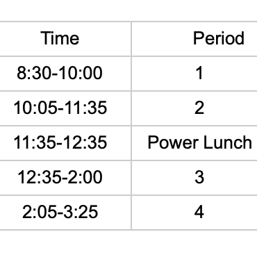 Early College schedule