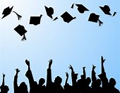 A photo of graduates silhouettes.