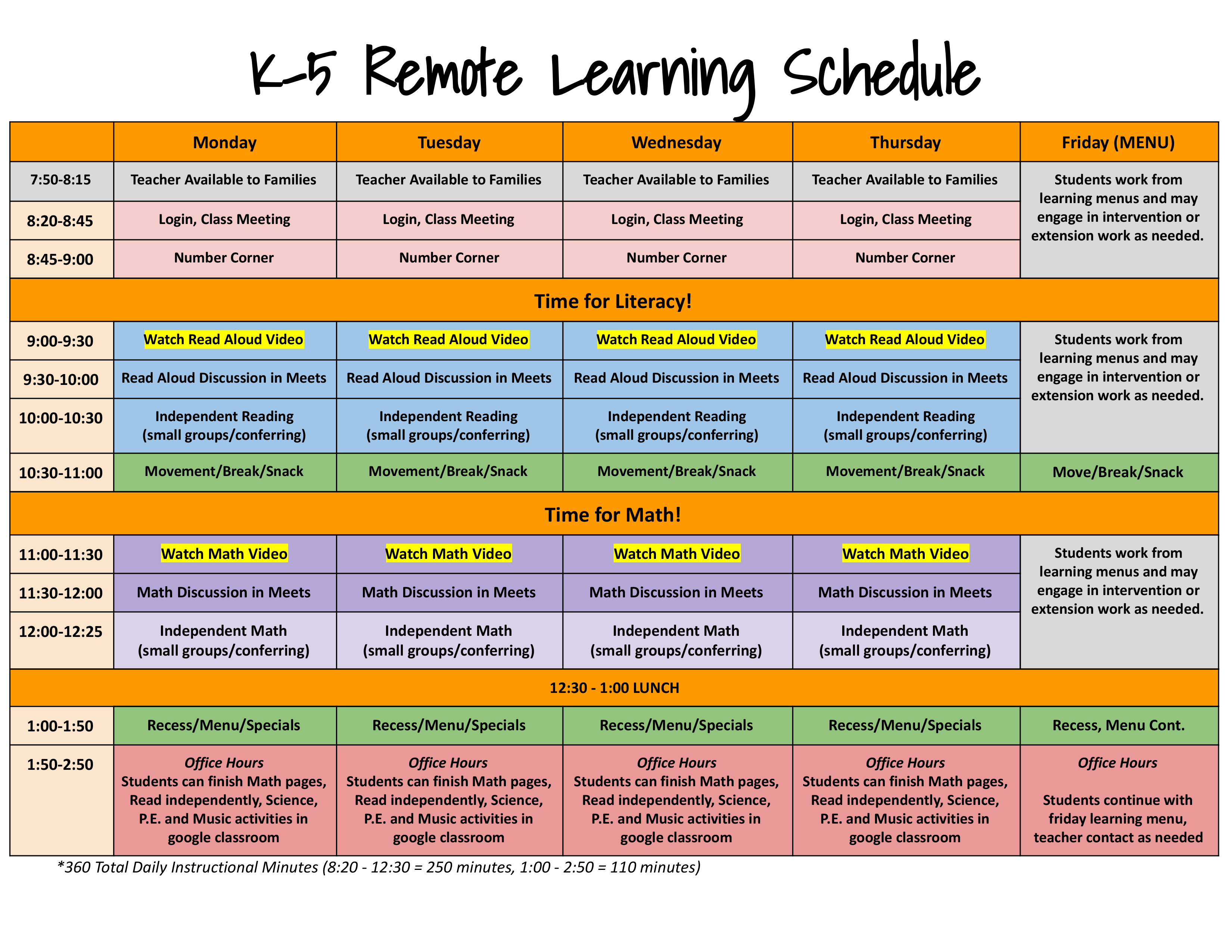 K5 Schedule