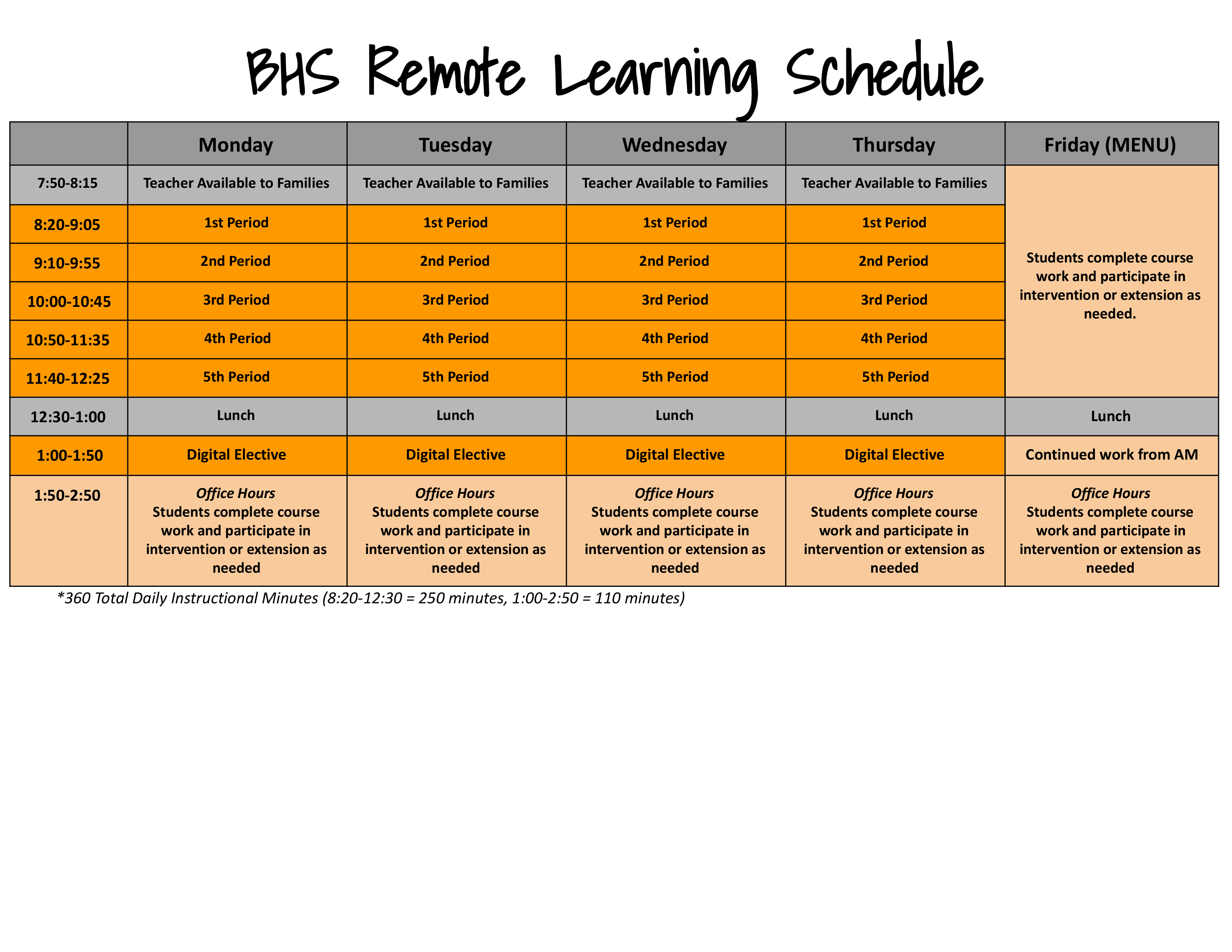 BHS Remote Schedule
