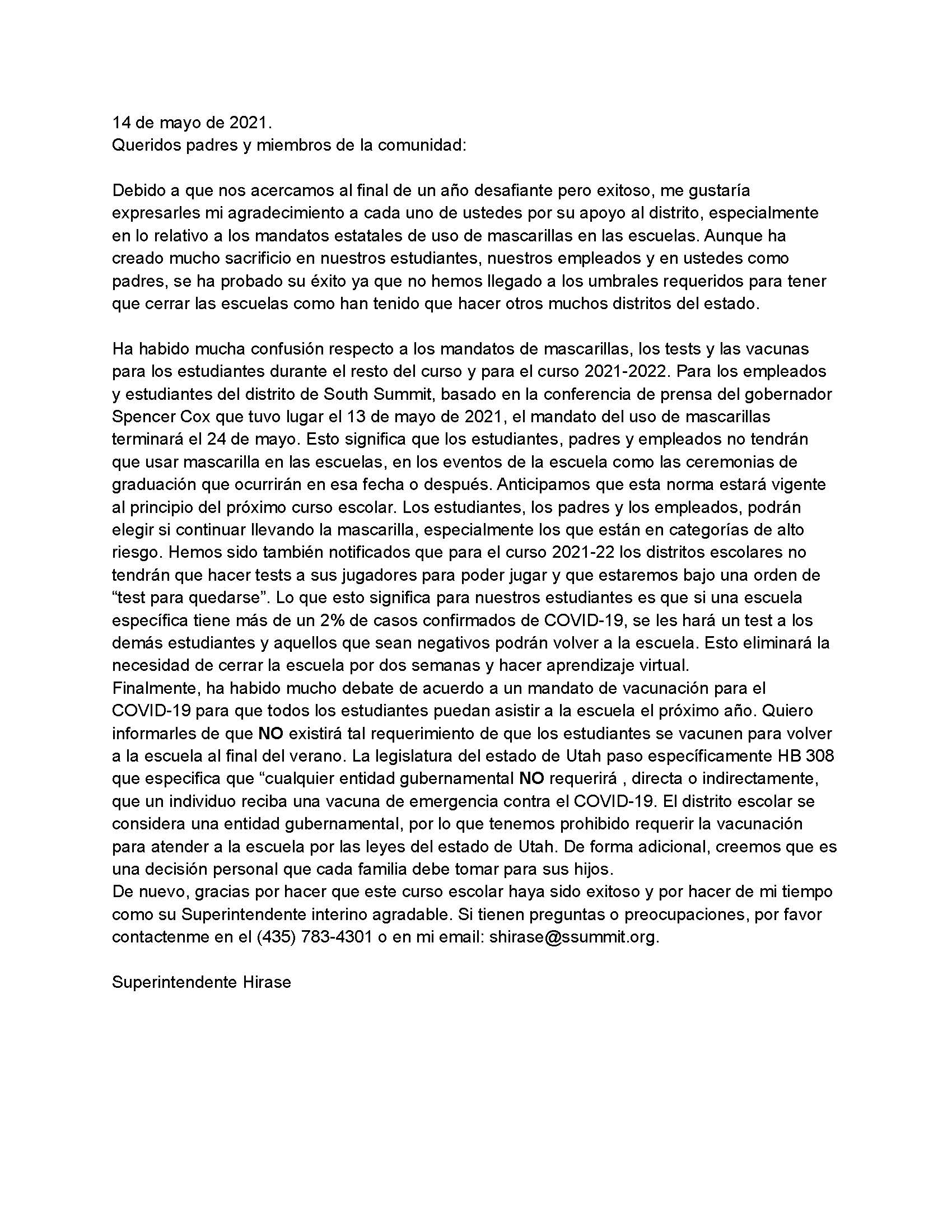 Parent letter