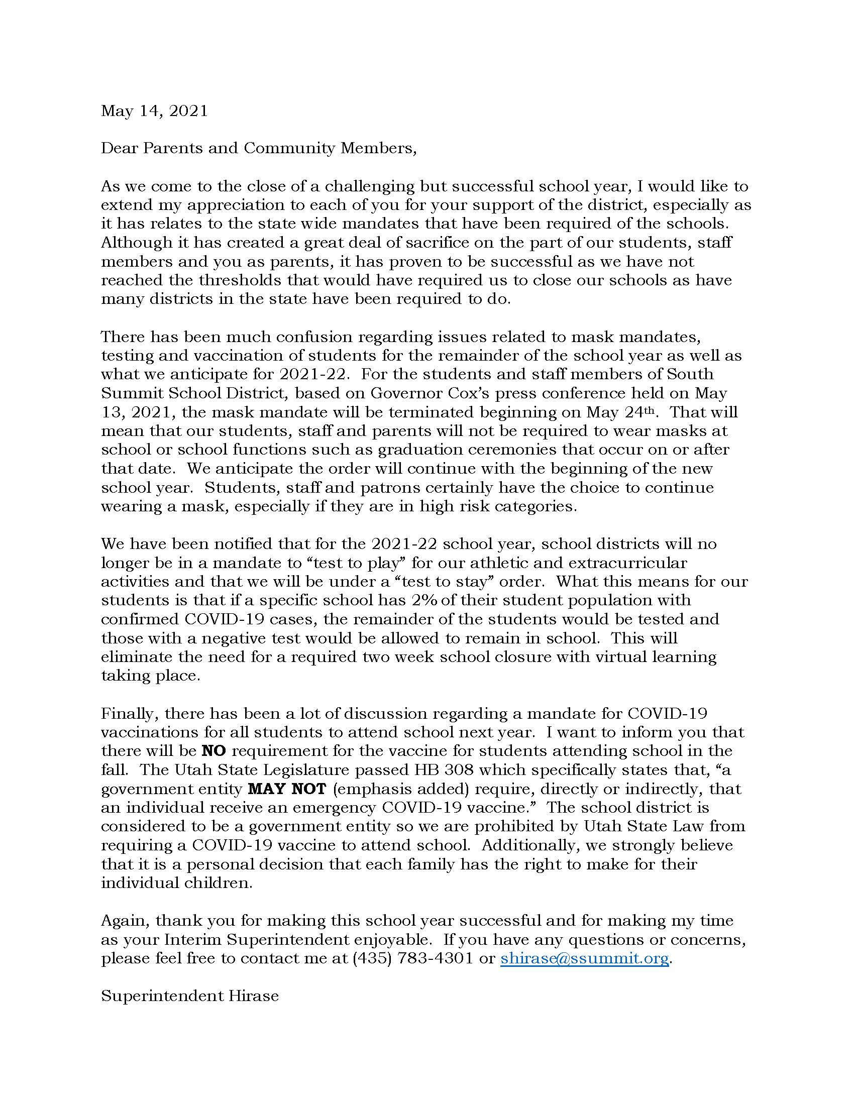 Parent letter Eng