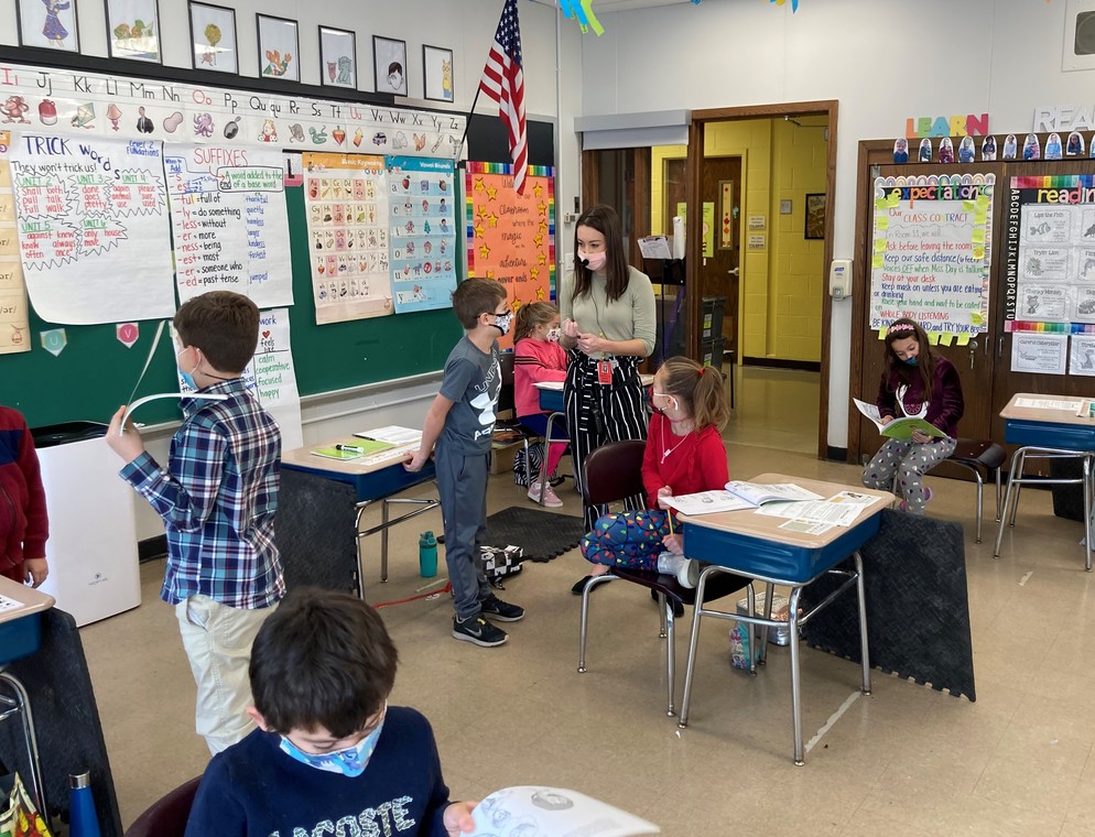 students learning with masks