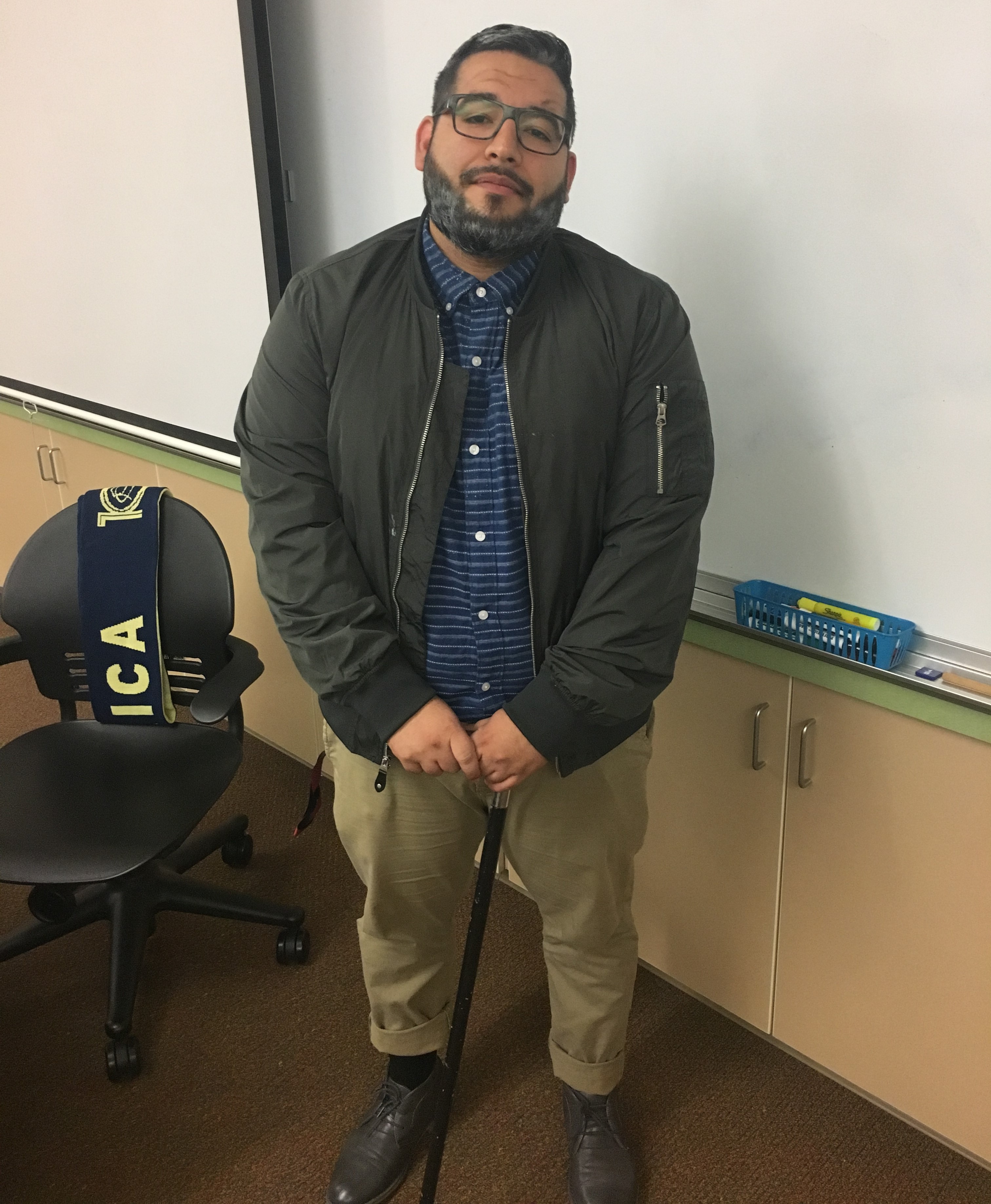 Students wearing different funny looking glasses and the teachers dressed up as elderly for the day.