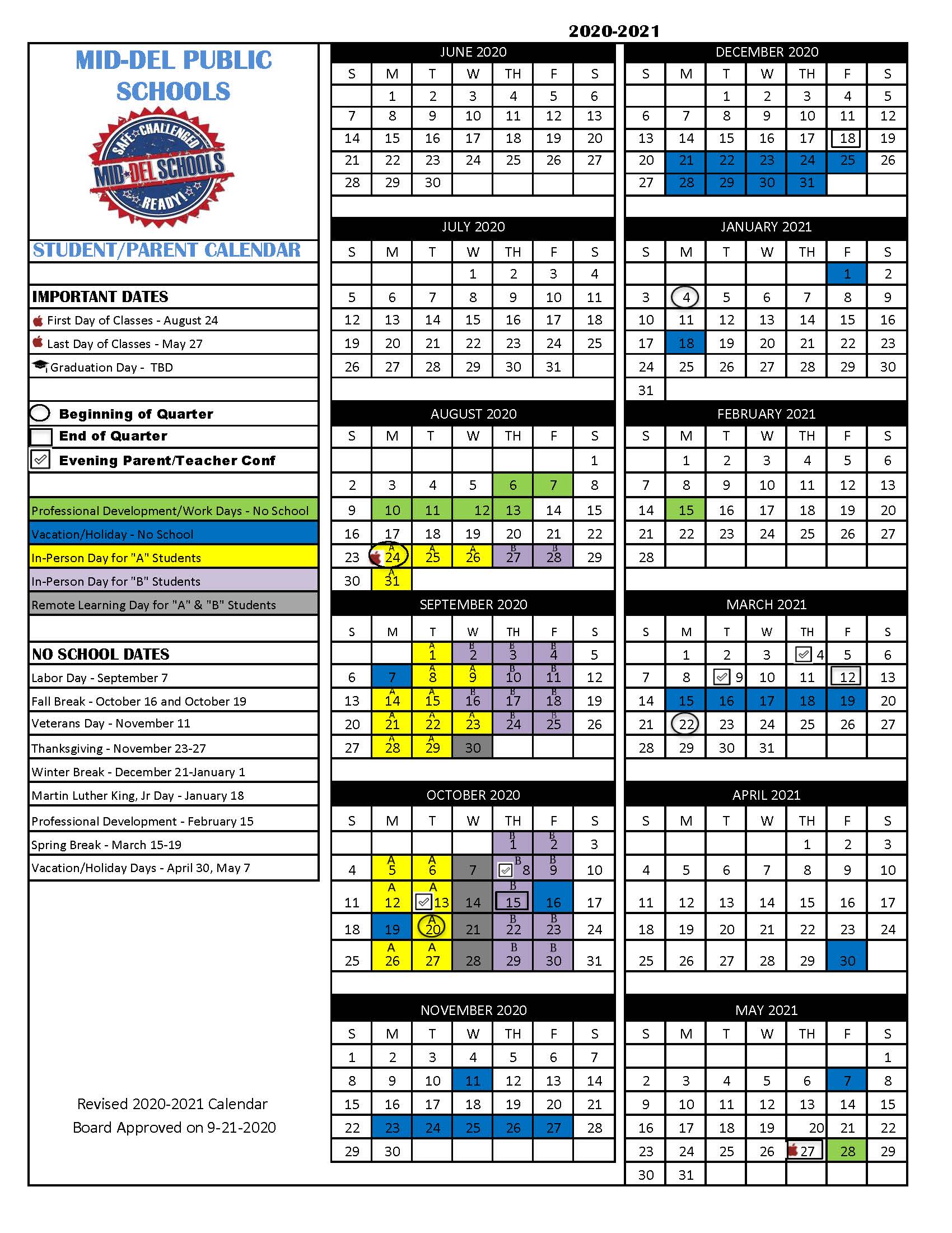 Revised calendar 9-21-2020