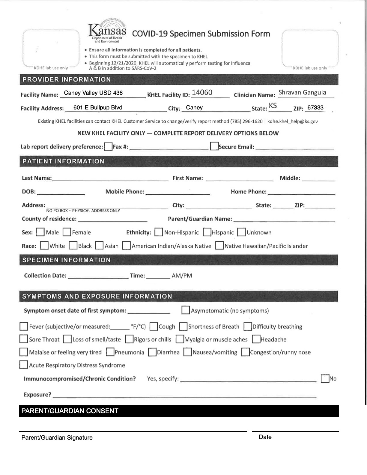 Covid Testing Form
