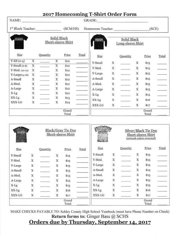 2017 HOMECOMING T-SHIRT ORDER FORM