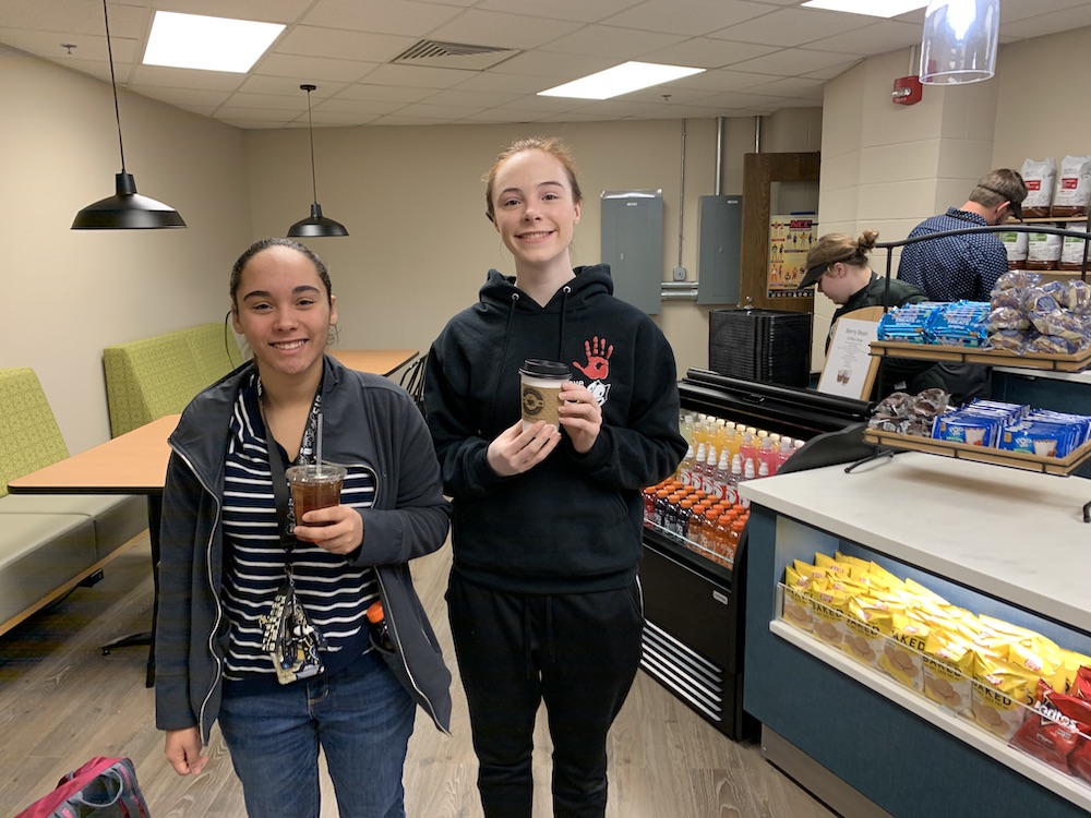 The students all enjoying the Berry Bean Coffe Shop