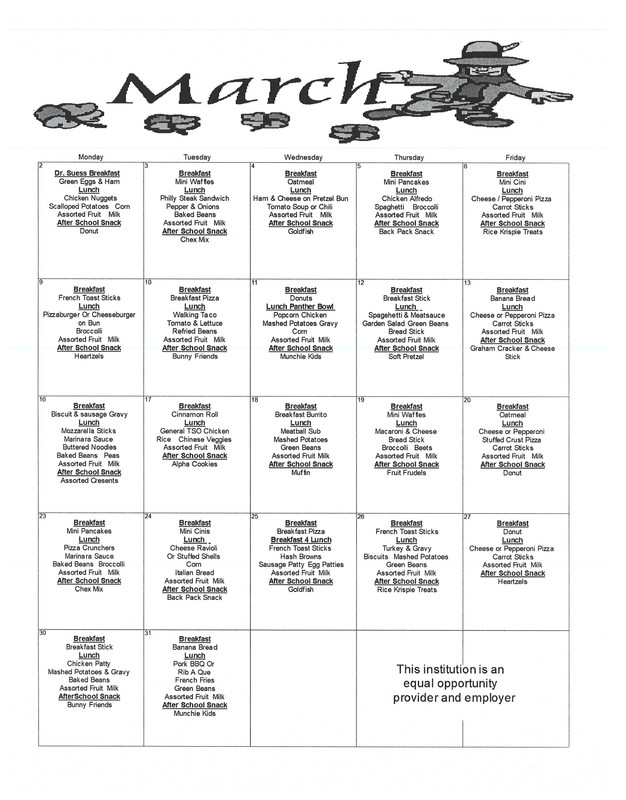 March Breakfast/Lunch Menu