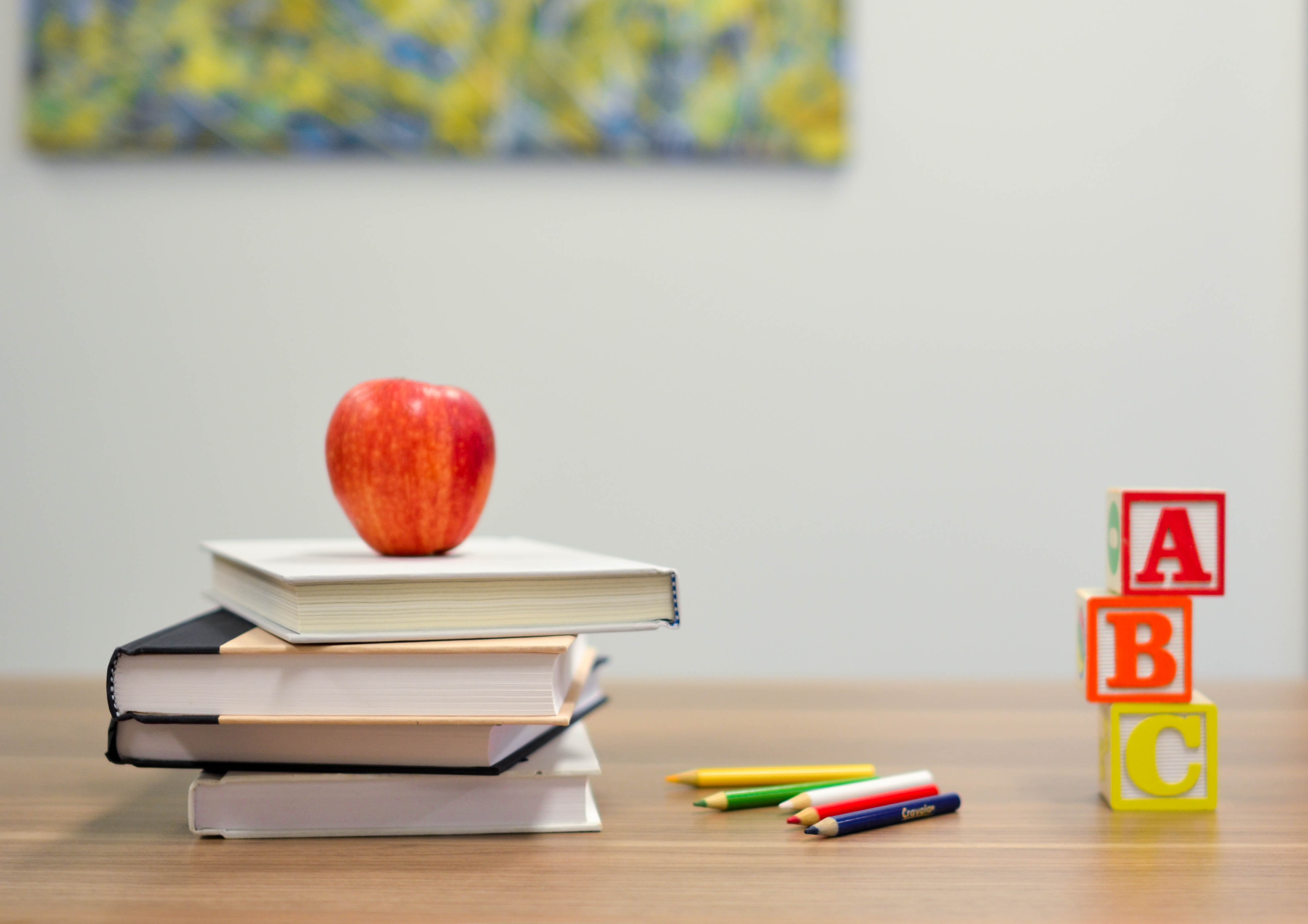 School text books and pencils