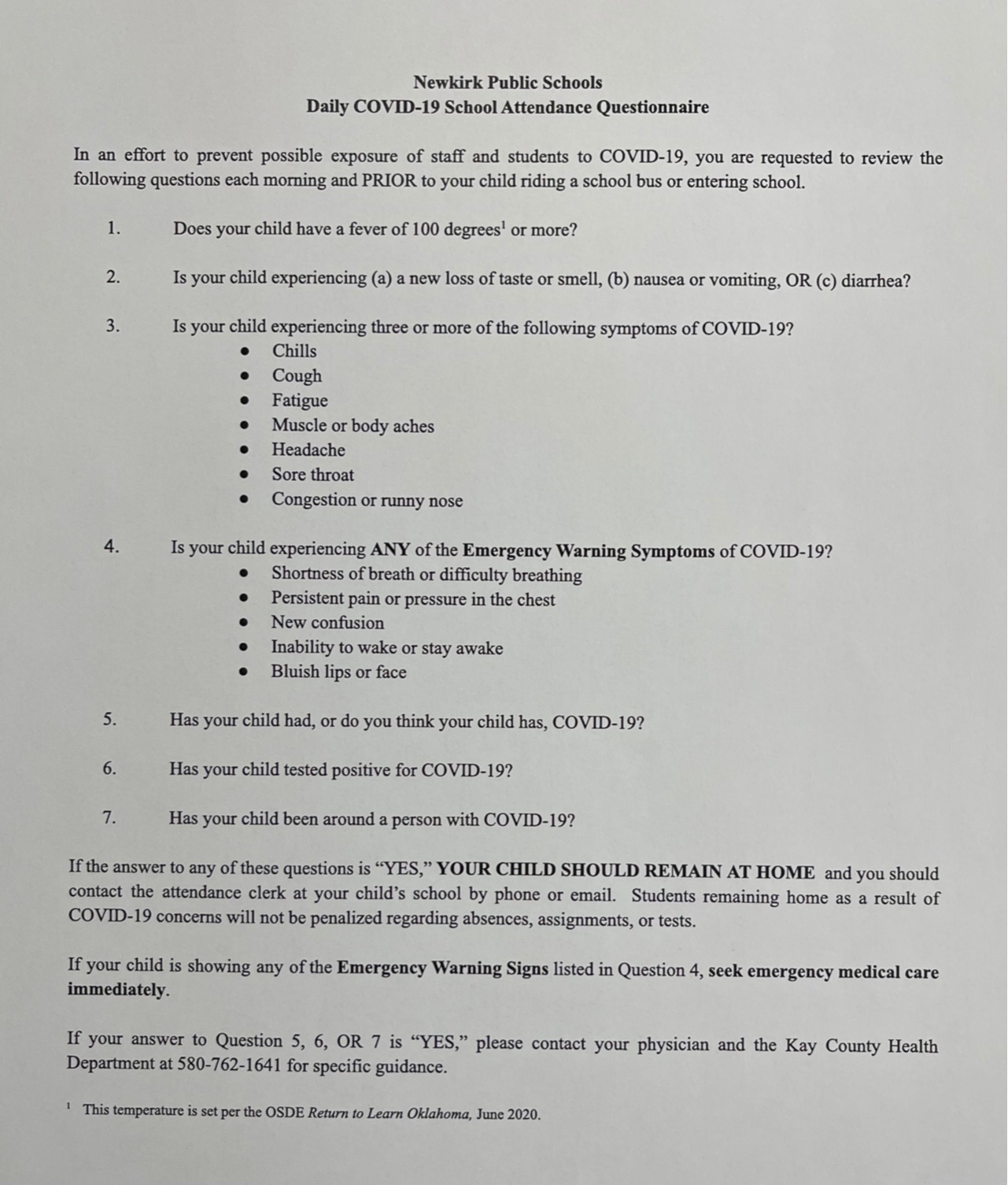attendance questionnaire