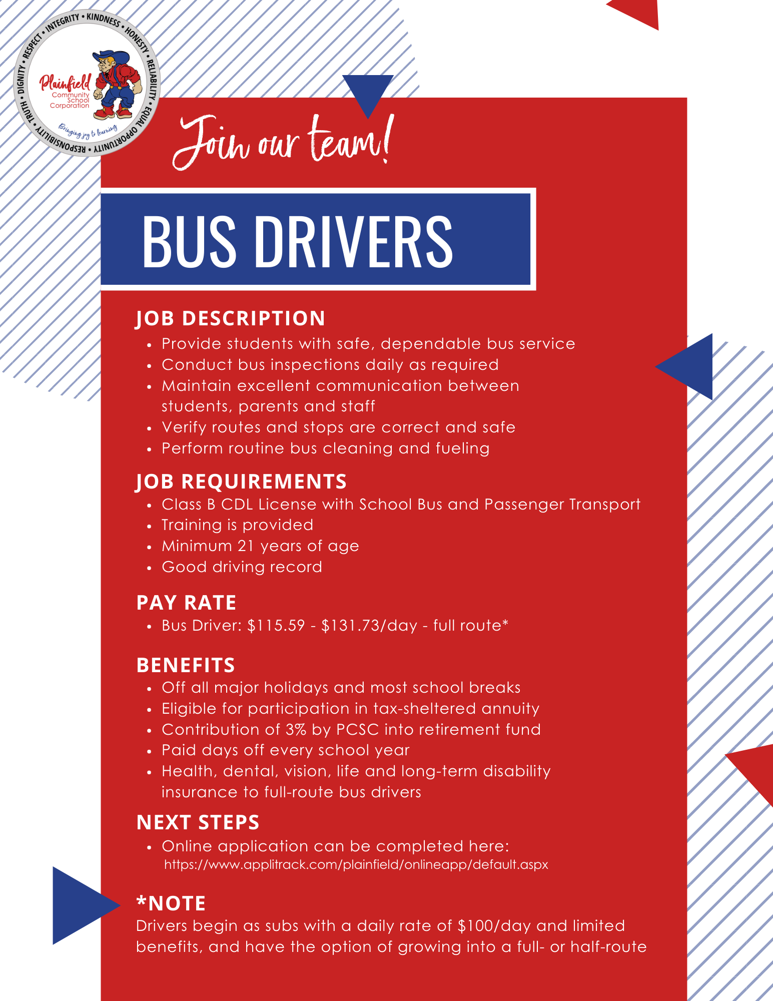 Details about being a bus driver with Plainfield Schools