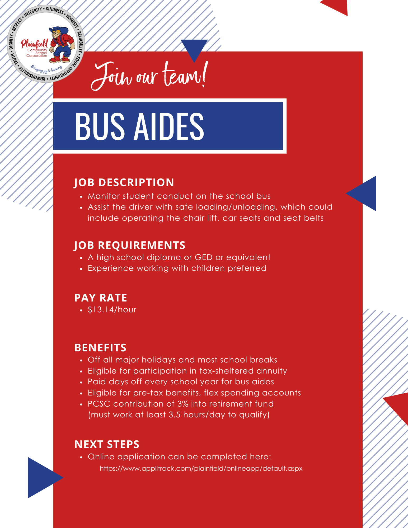 Information about being a Bus Aide with Plainfield Schools