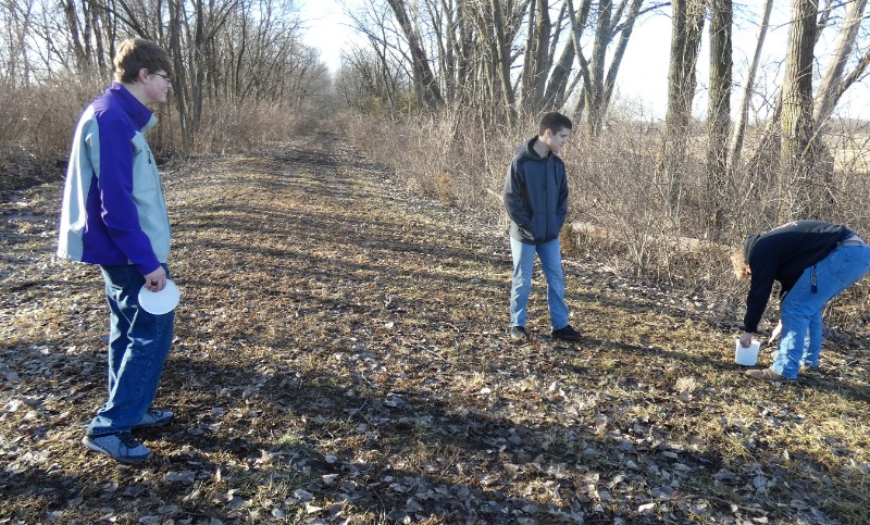 Students gathering soil for their experiment