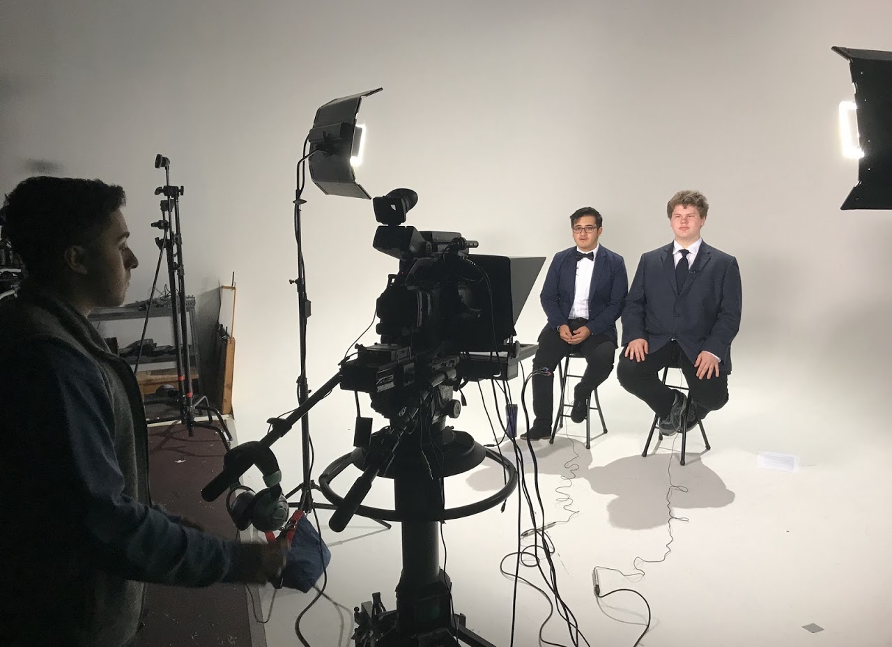 Students working on a video production
