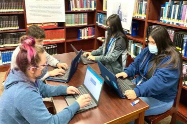Students at the library