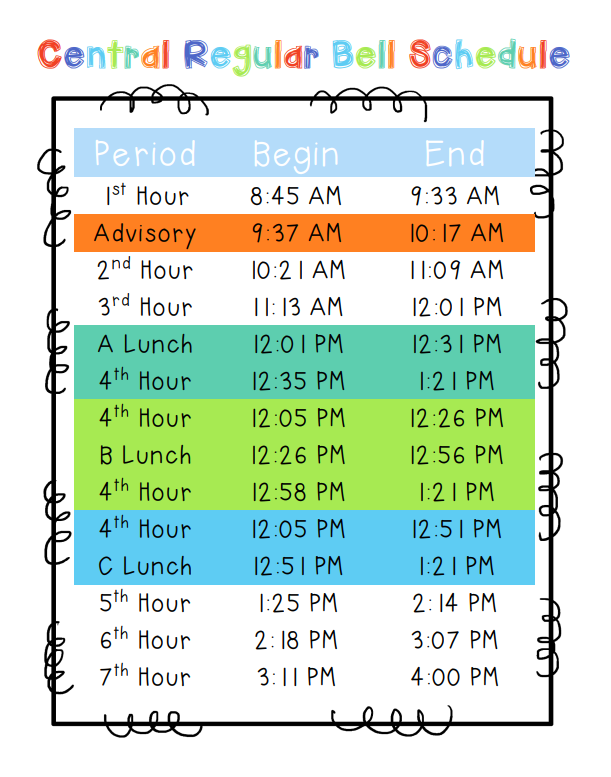 Attendance & Bell Schedule Central Junior High