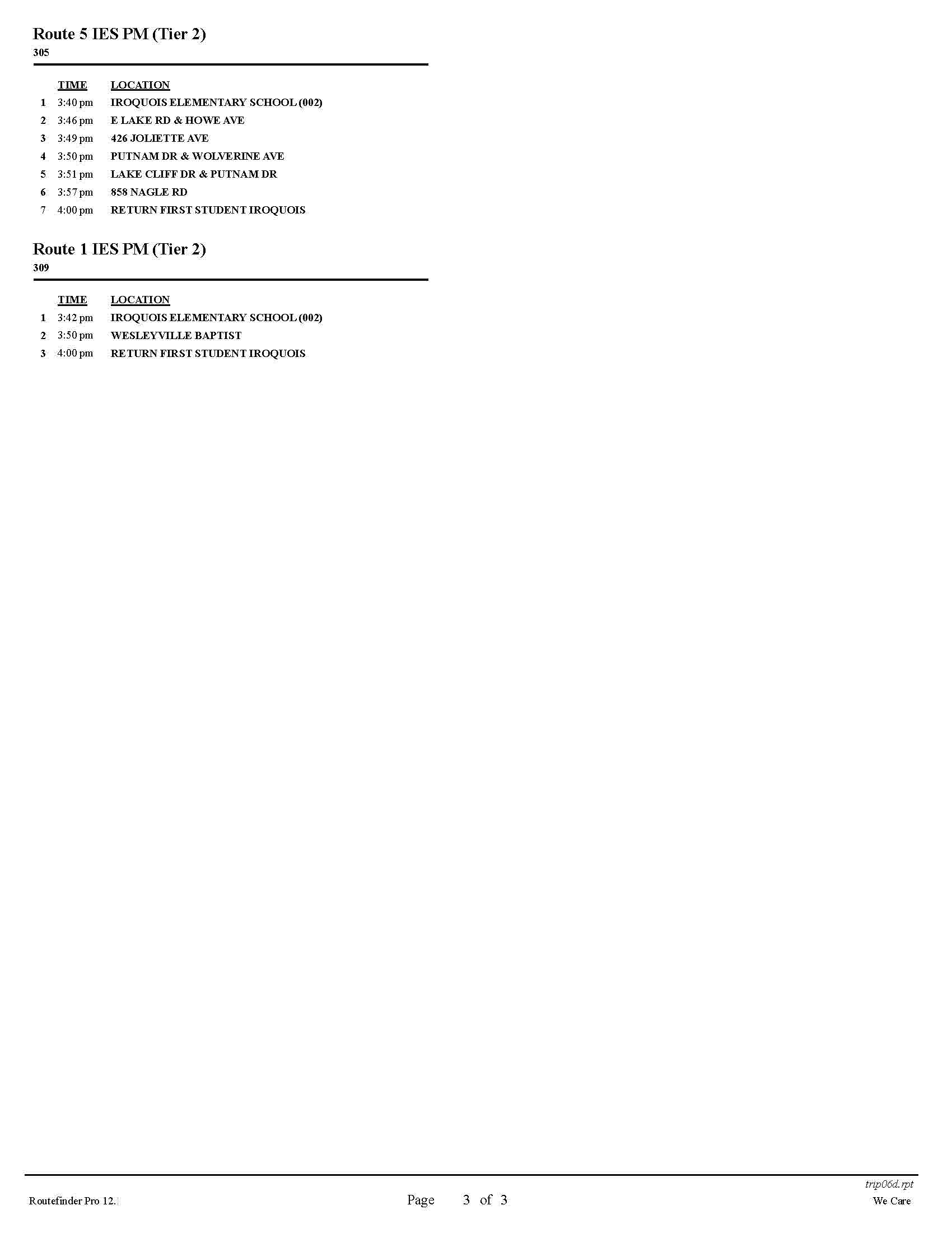 List of Elementary School Bus Routes Page 3 of 3