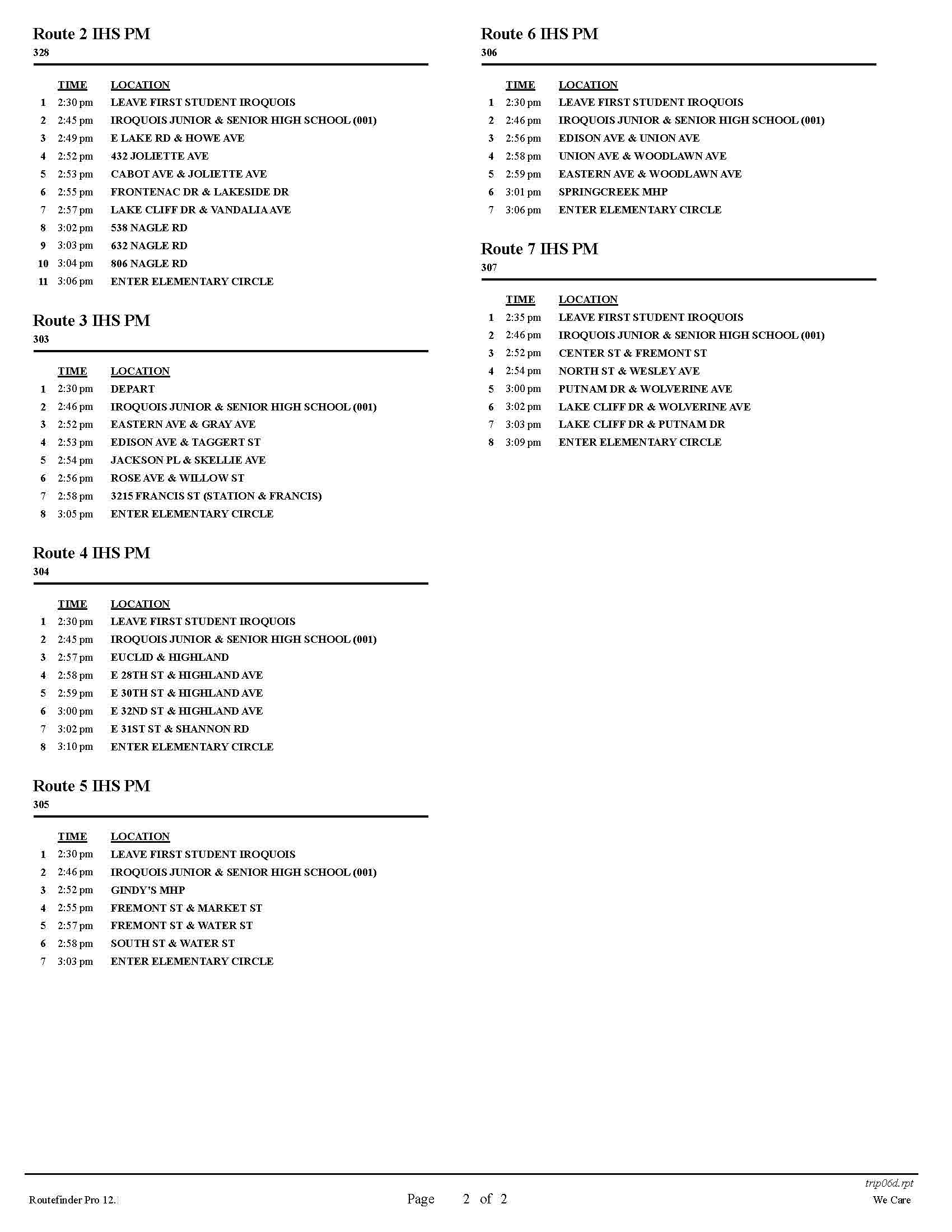 Junior High bus routes page 2 of 2