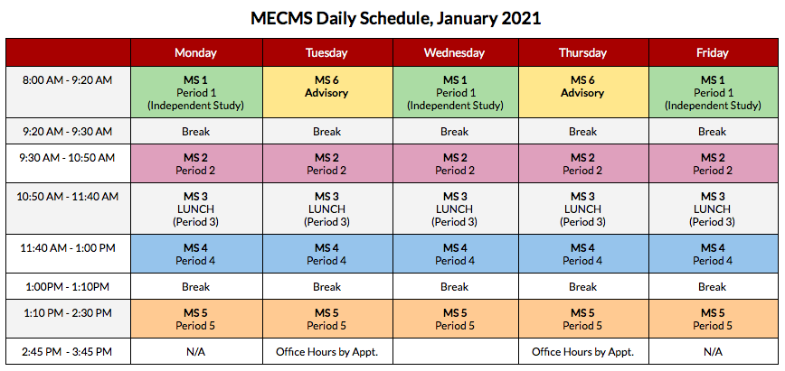 mecms daily schedule