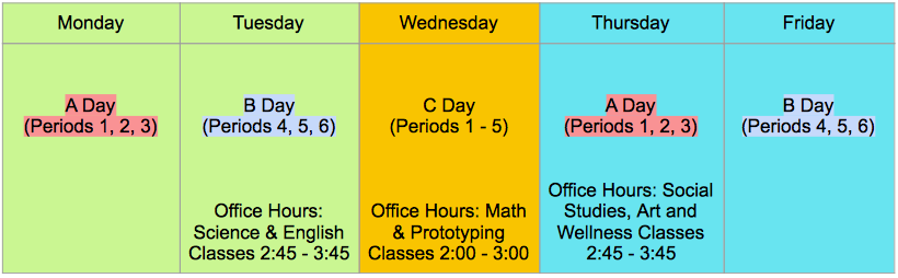Daily Schedule Beginning Nov. 23, 2020 (all virtual classes)