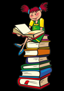 Little girl sitting on books