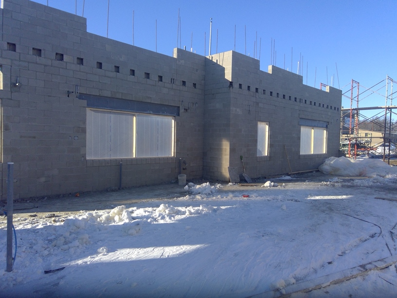 View from inside the building looking out toward the west-facing wall