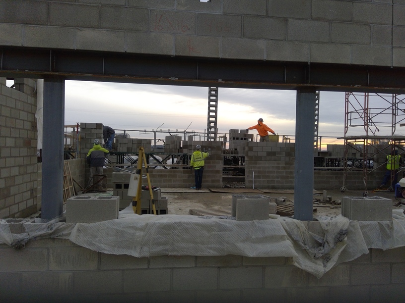 Looking through the classrooms and hallway towards the eastern sunrise.