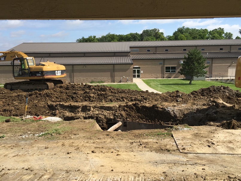 Photos of the Storm drain between buildings.