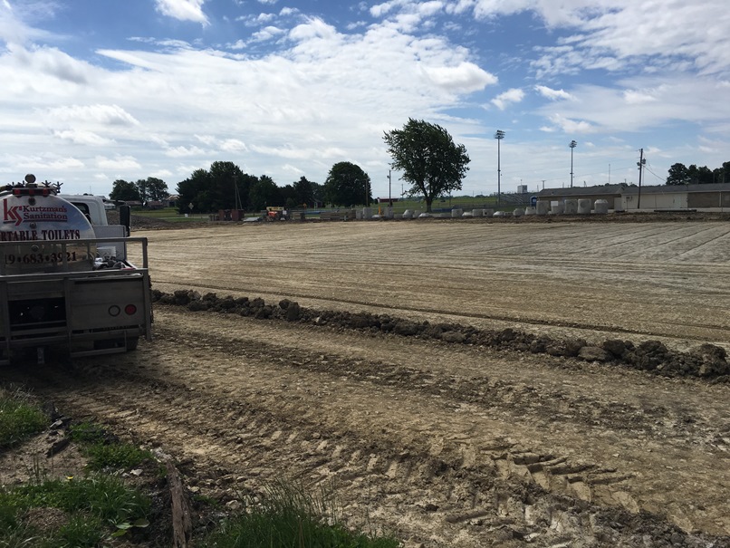 Photo of the pad for the new building after lime stabilization.