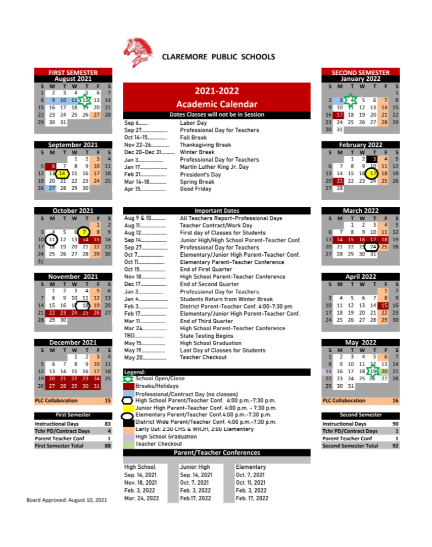 Academic Calendars Claremore Public Schools