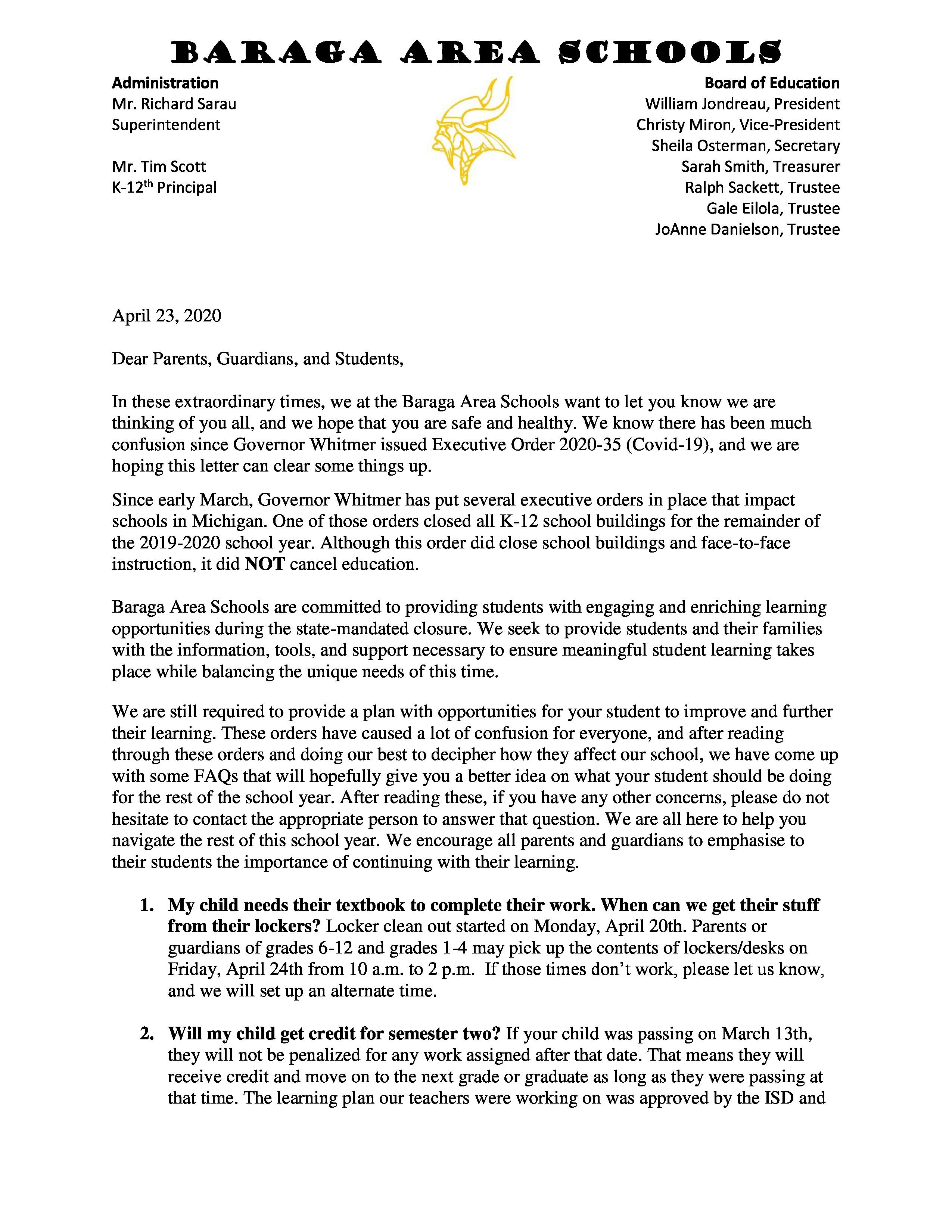 UPDATE - APRIL 23, 2020