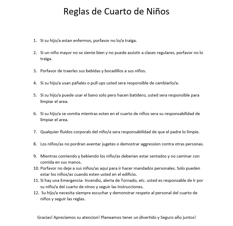 Reglas de Cuarto de Niños