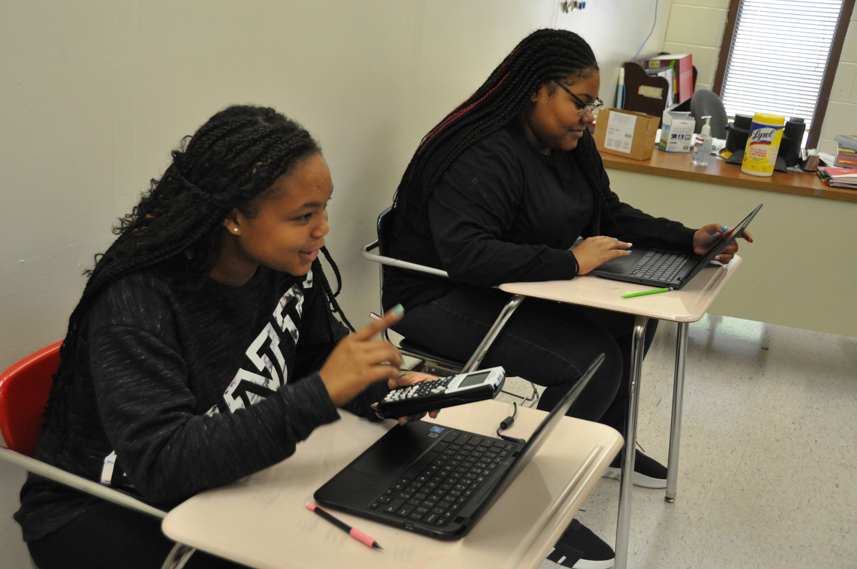 students working hard in math class