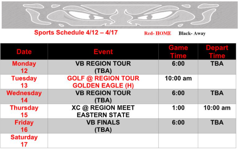 Lancaster High School sports schedule 4.12.21