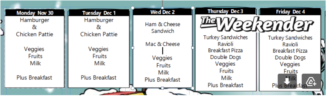 Breakfast menu