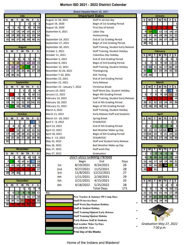 District Calendars Morton ISD