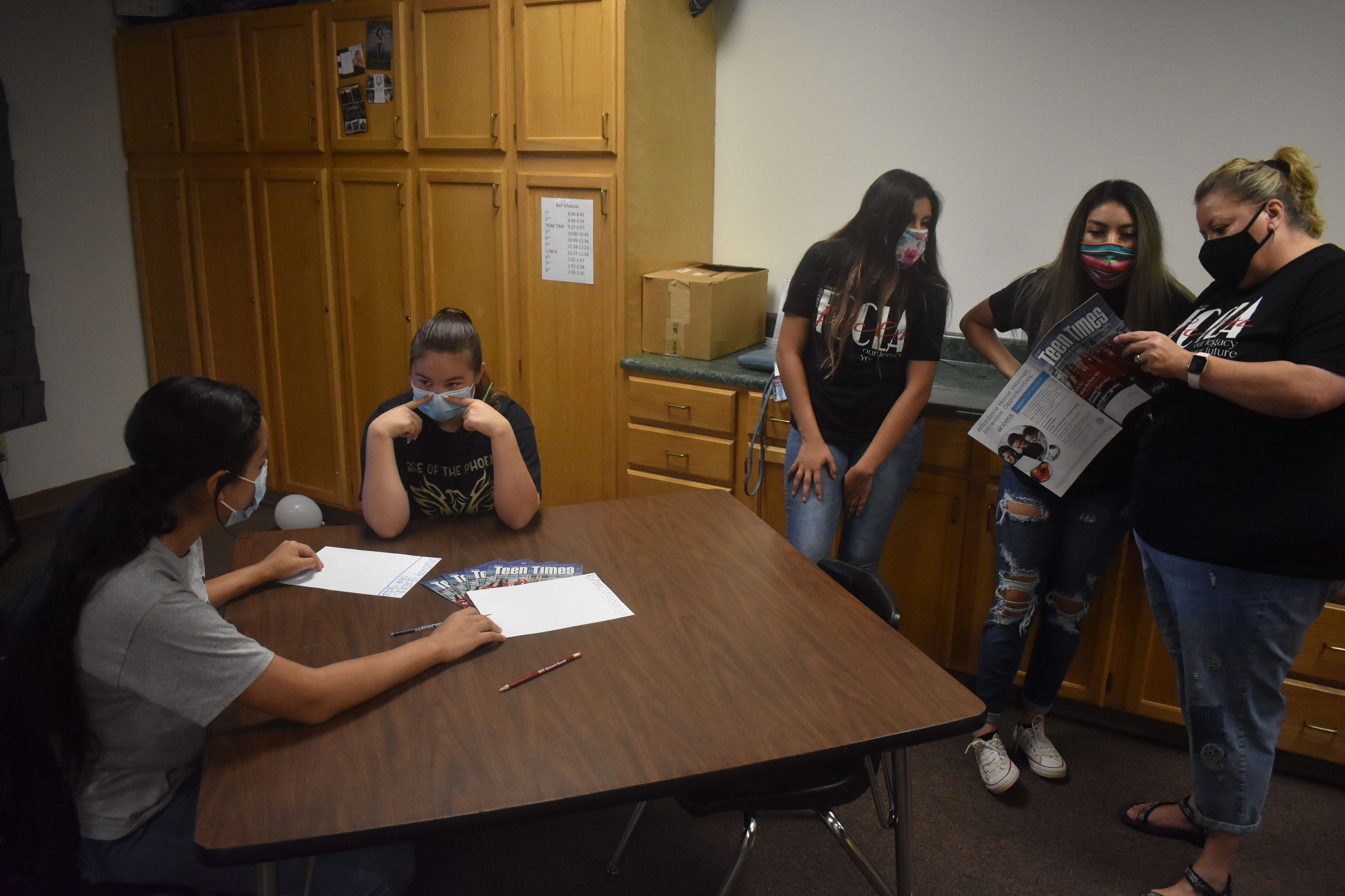 students working at table