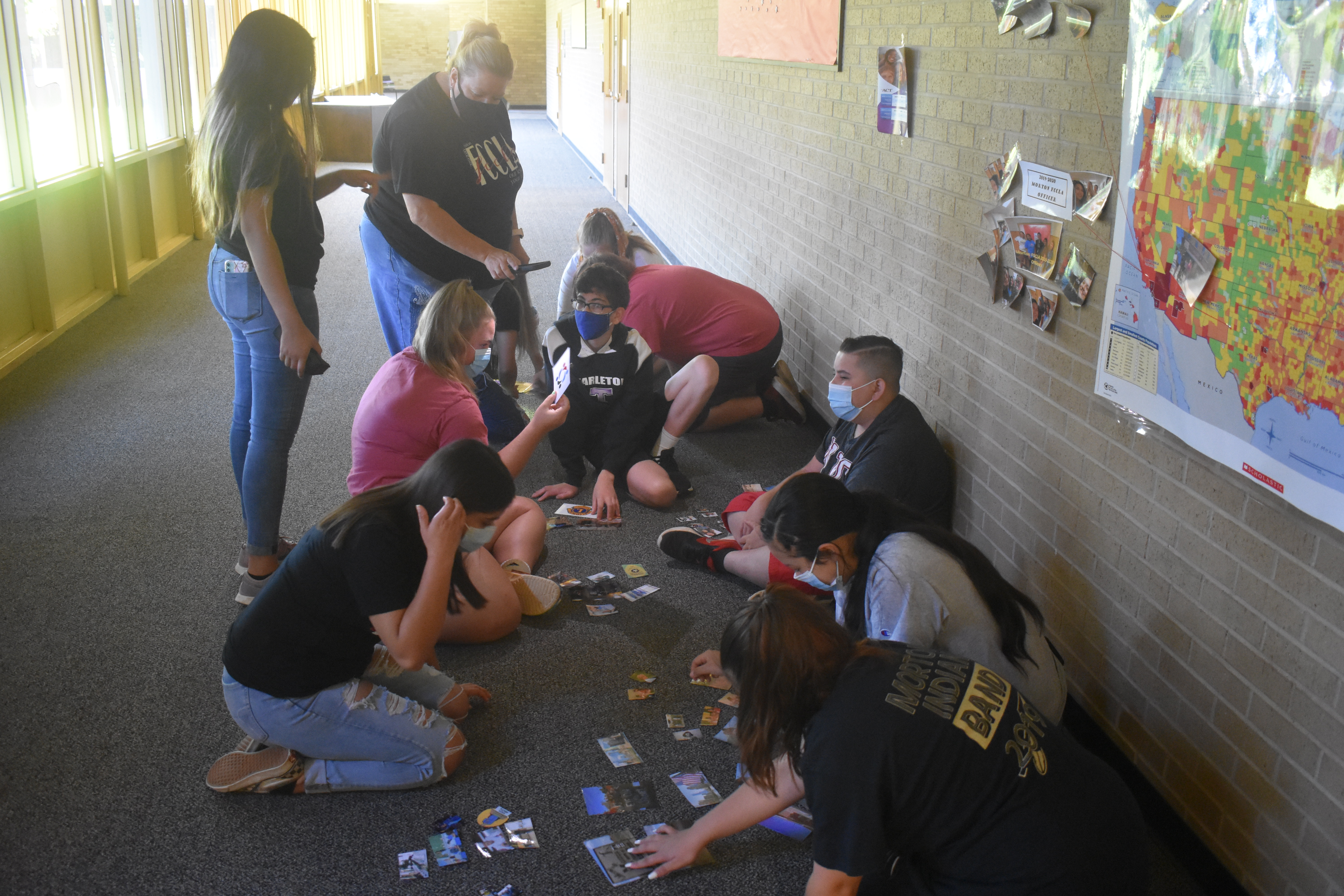 students working on floor