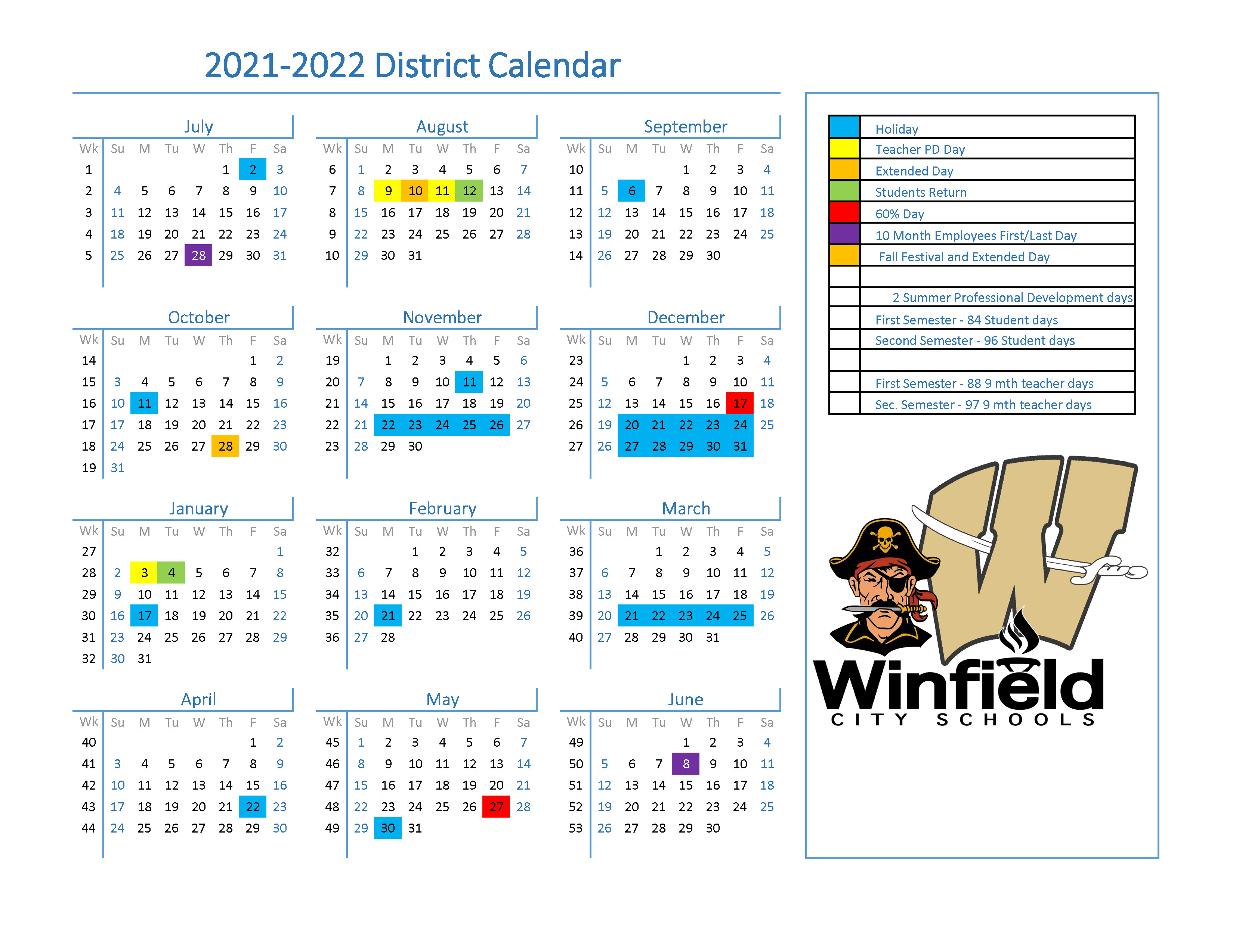 Winfield City Schools Calendar 2022 and 2023