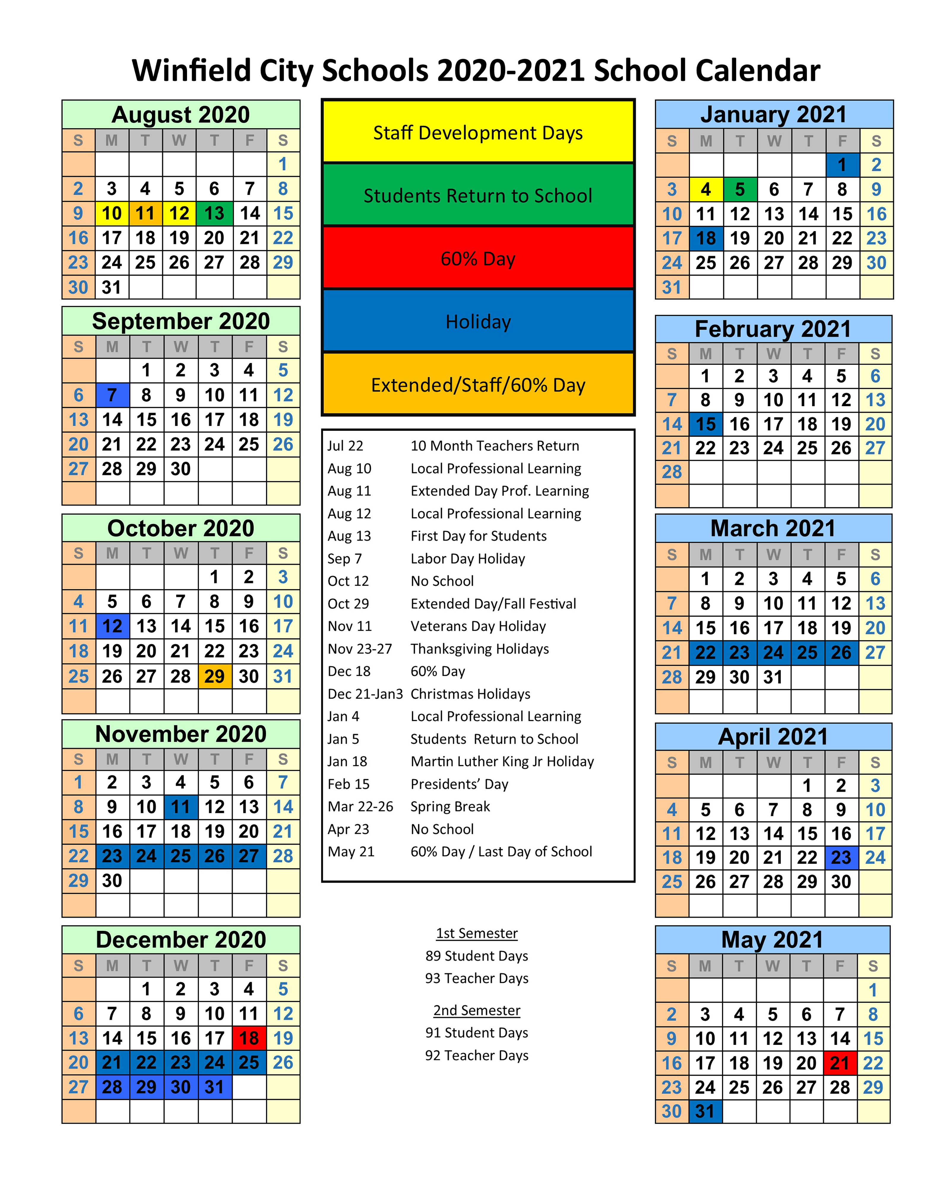 District Calendar Winfield City Schools