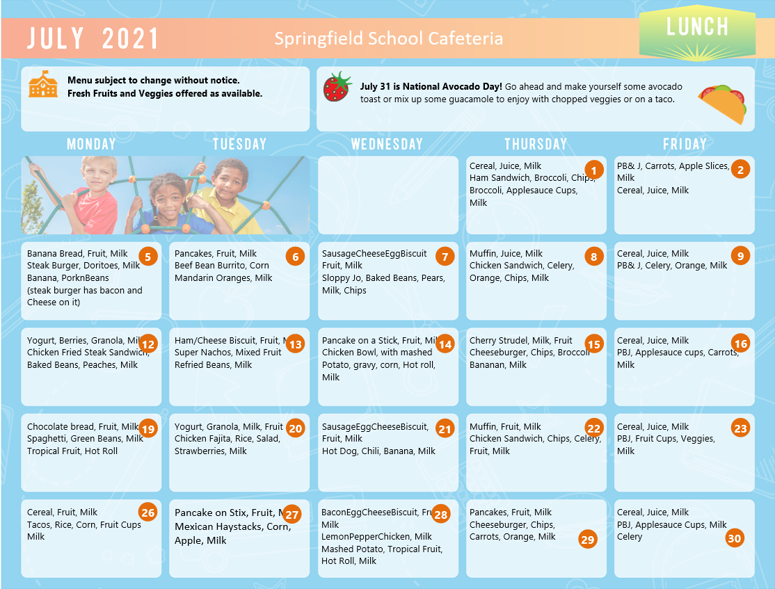 2021 July Breakfast and Lunch Menu