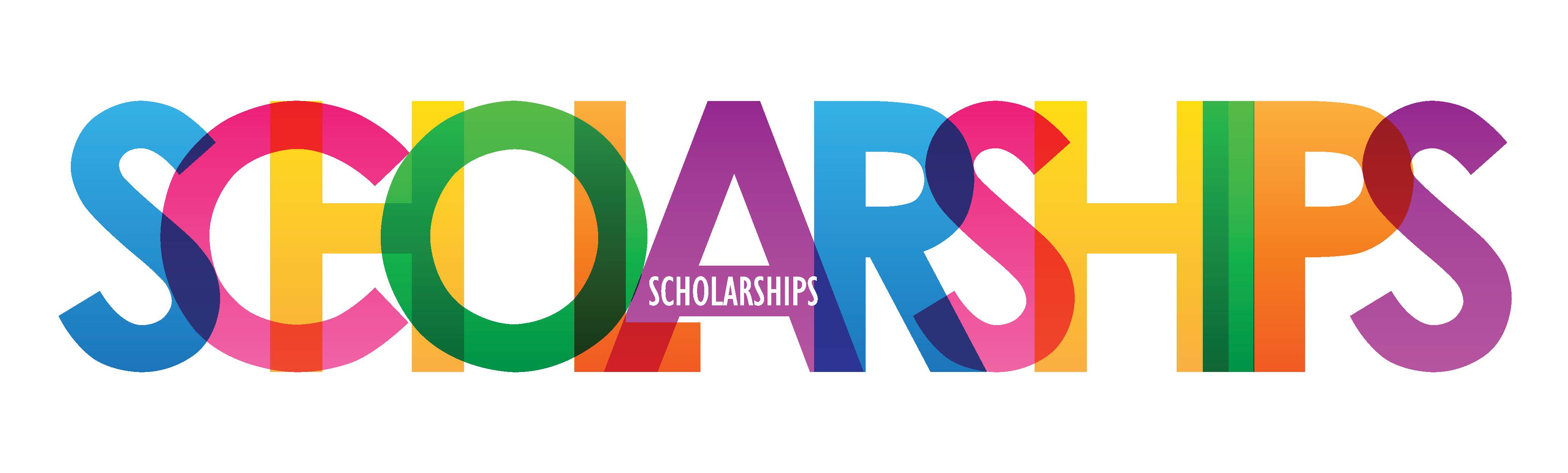 colorful overlapping block letters reading "Scholarships"